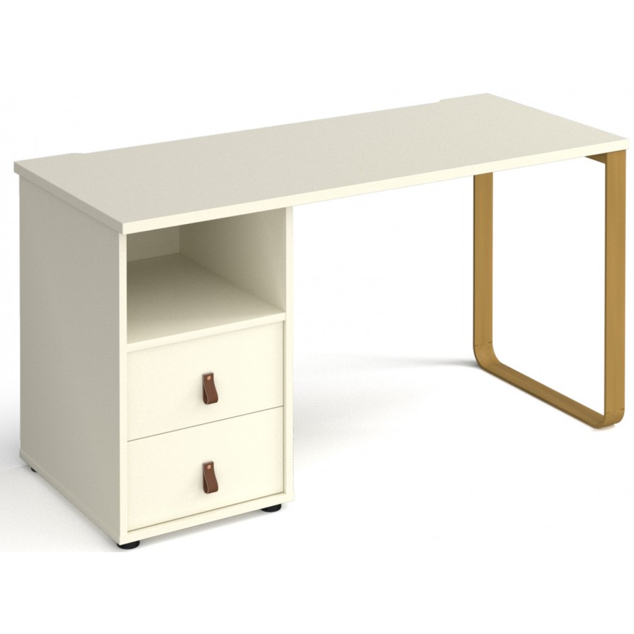 Cairo Straight Desk with Brass Leg and Integrated Drawers